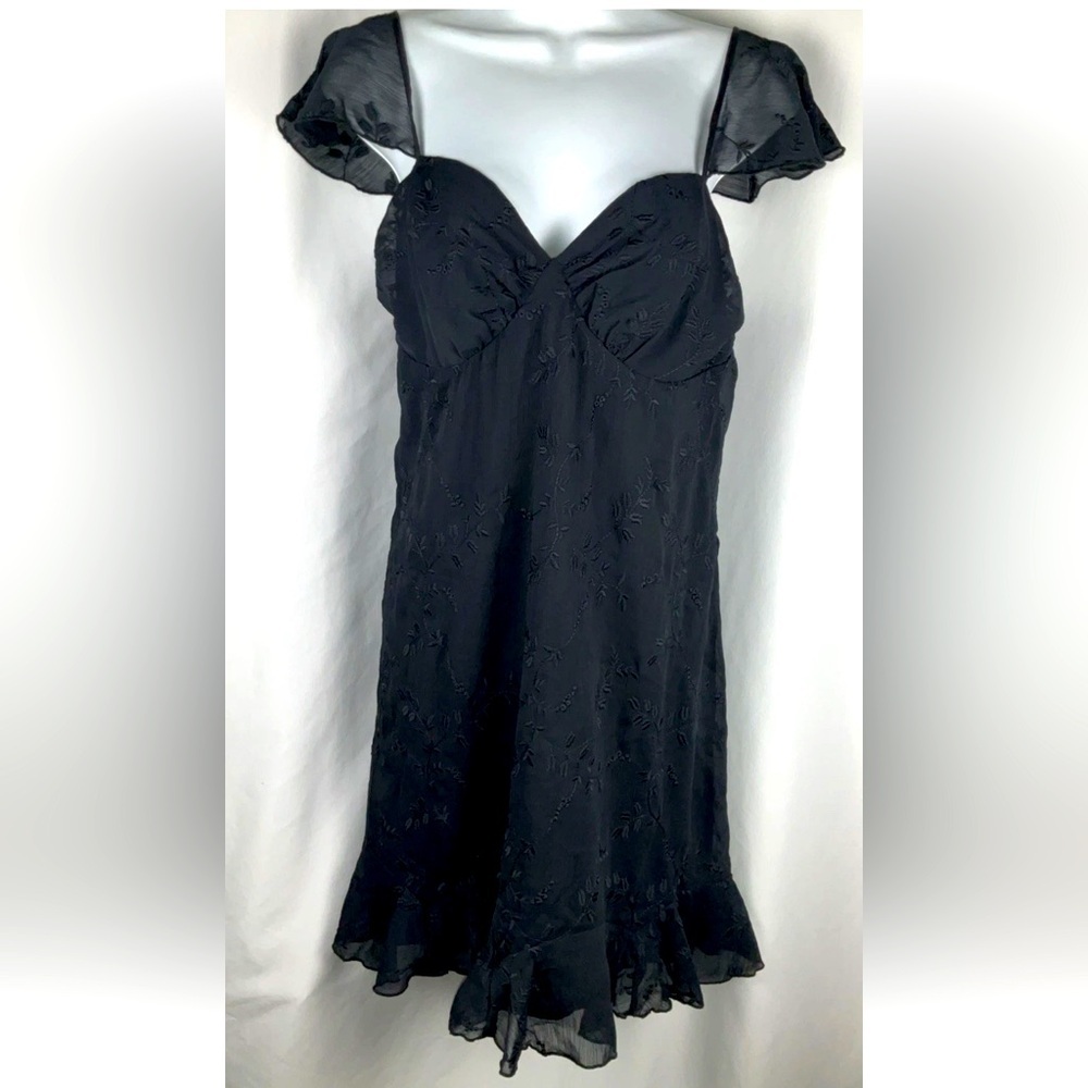 Betsey Johnson Lotus Size Large Women’s Sheer Lined Floral Little Black‎ Dress